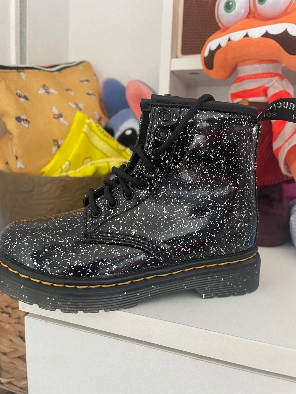 Dr. Martens Kids Black Glitter Speckle Lace-Up Boot